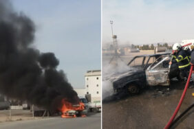 Kızıltepe’de alev alan otomobil yandı