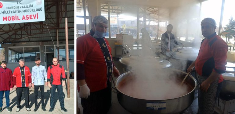 Kızıltepe Halk Eğitim Merkezi aşçılarından depremzedelere sıcak yemek 