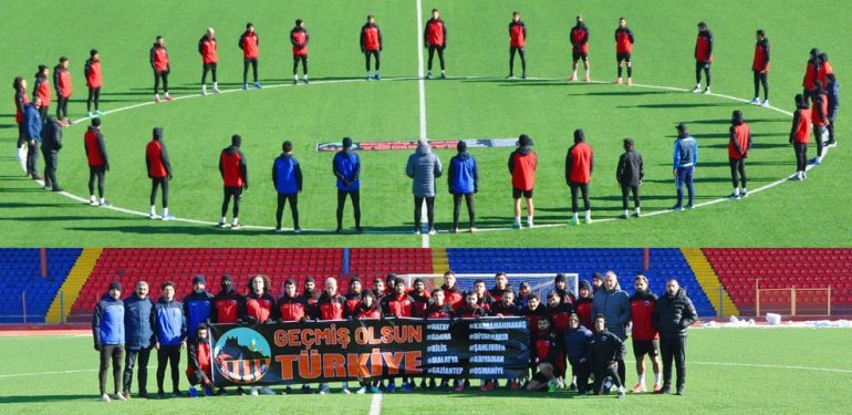 Mardin 1969 Spor depremde hayatını kaybedenler için saygı duruşunda bulundu