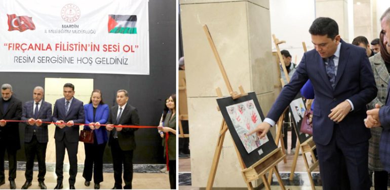 Kızıltepe’de “Fırçanla Filistin’in sesi ol” resim sergisi açıldı