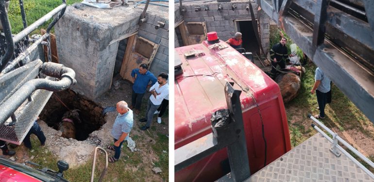 Foseptik çukuruna düşen ineğin imdadına İtfaiye yetişti