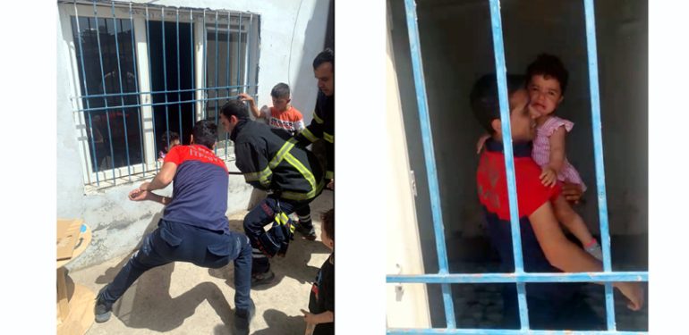 Evde mahsur kalan kız çocuğunu itfaiye kurtardı
