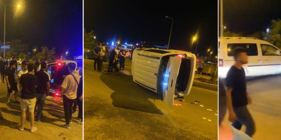 Kızıltepe çarpışan iki araçtan biri devrildi sürücüler yaralandı
