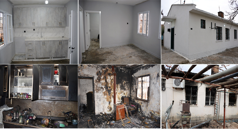 Belediye kanser hastasının yanan evini onardı