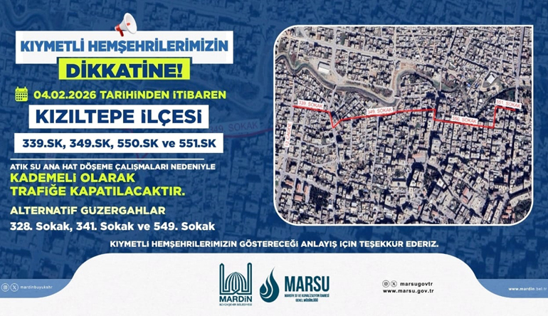 Kızıltepe’de 4 Sokak Kademeli Olarak Trafiğe Kapatılacak